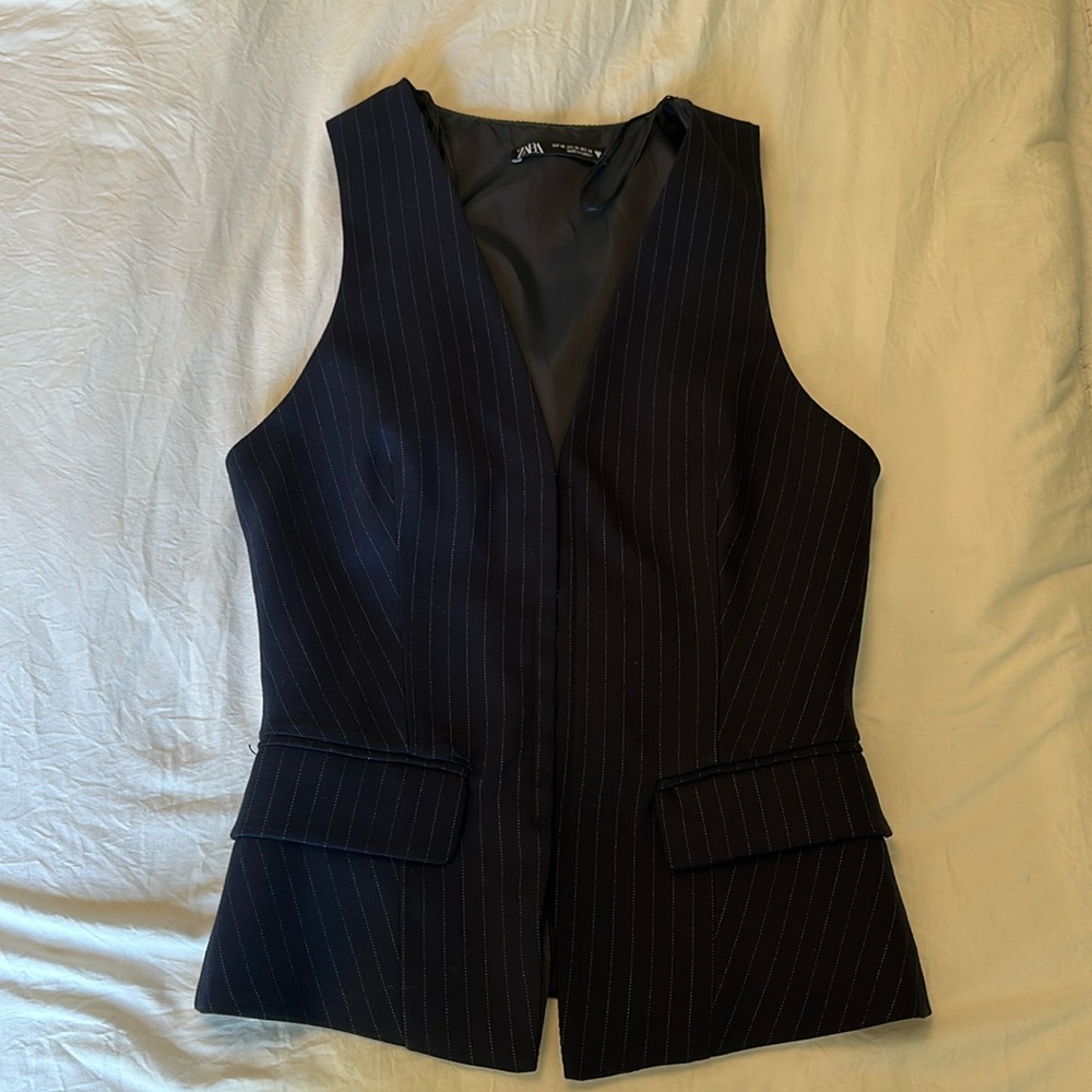 Blue with white pinstriped vest
